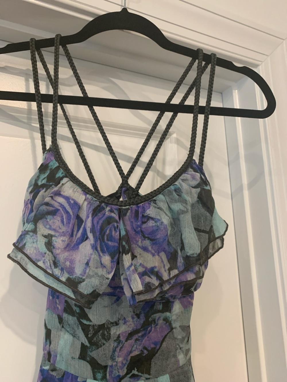 Jessica Simpson Purple and Teal Floral Ruffle Bust Maxi Dress XS - Picture 3 of 9
